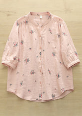 Split Neck Floral Print Half Sleeve Cotton Shirt